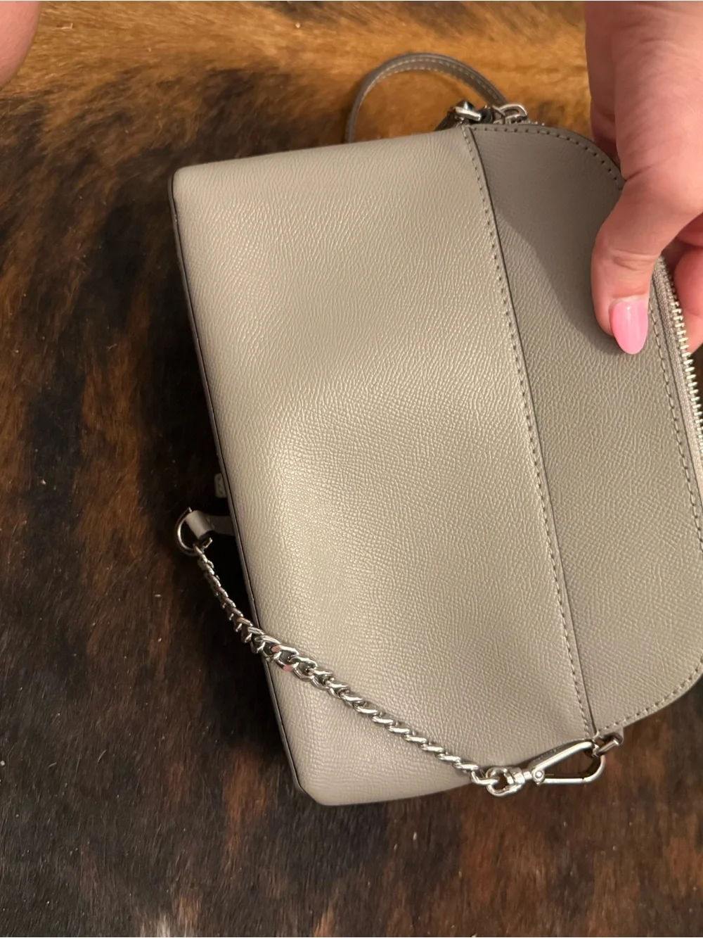 Michael Kors Taupe Pebbled Leather Dome Crossbody with Chain Strap